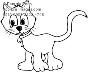 300x245 And White Clip Art Illustration Of A Cartoon Cat