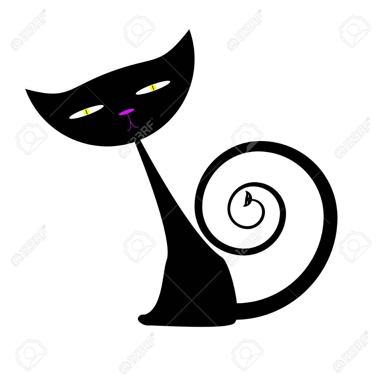 1300x1300 Black Cat With Yellow Eyes And Violet Nose With Long Curly Tail
