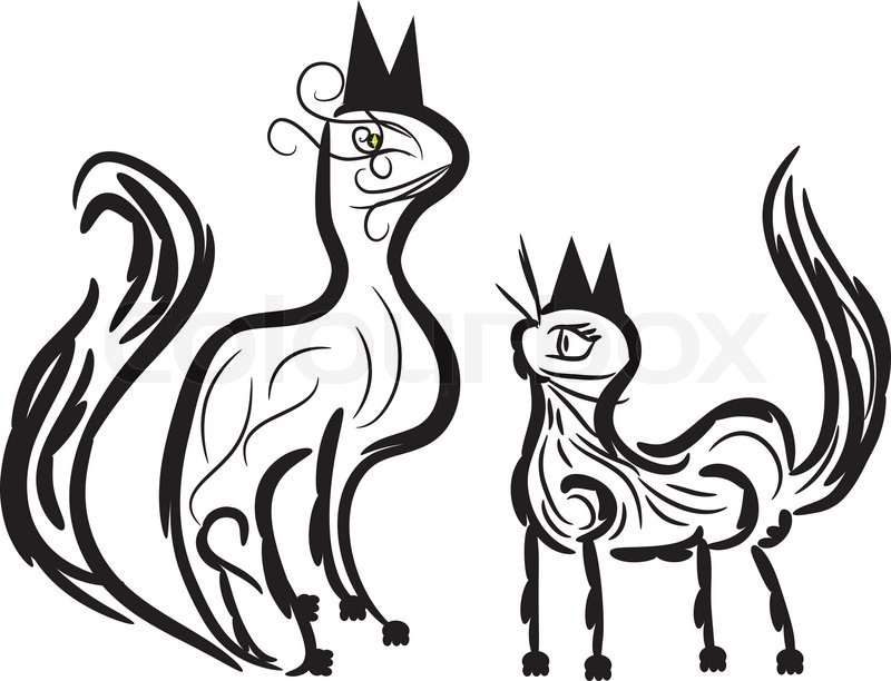 800x612 Two Black Cats Abstract Drawing Stock Vector Colourbox