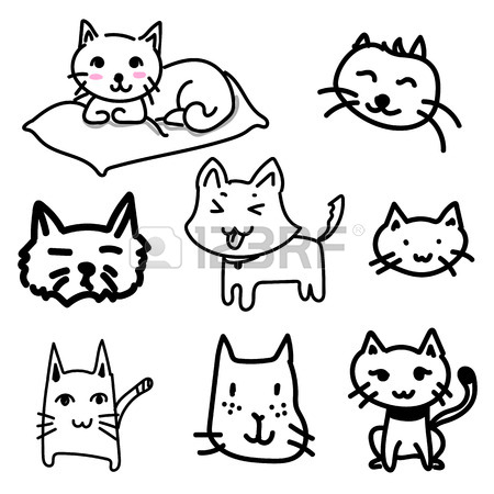 450x450 Cat Doodle Drawing A Vector On White Background, Set Of Black
