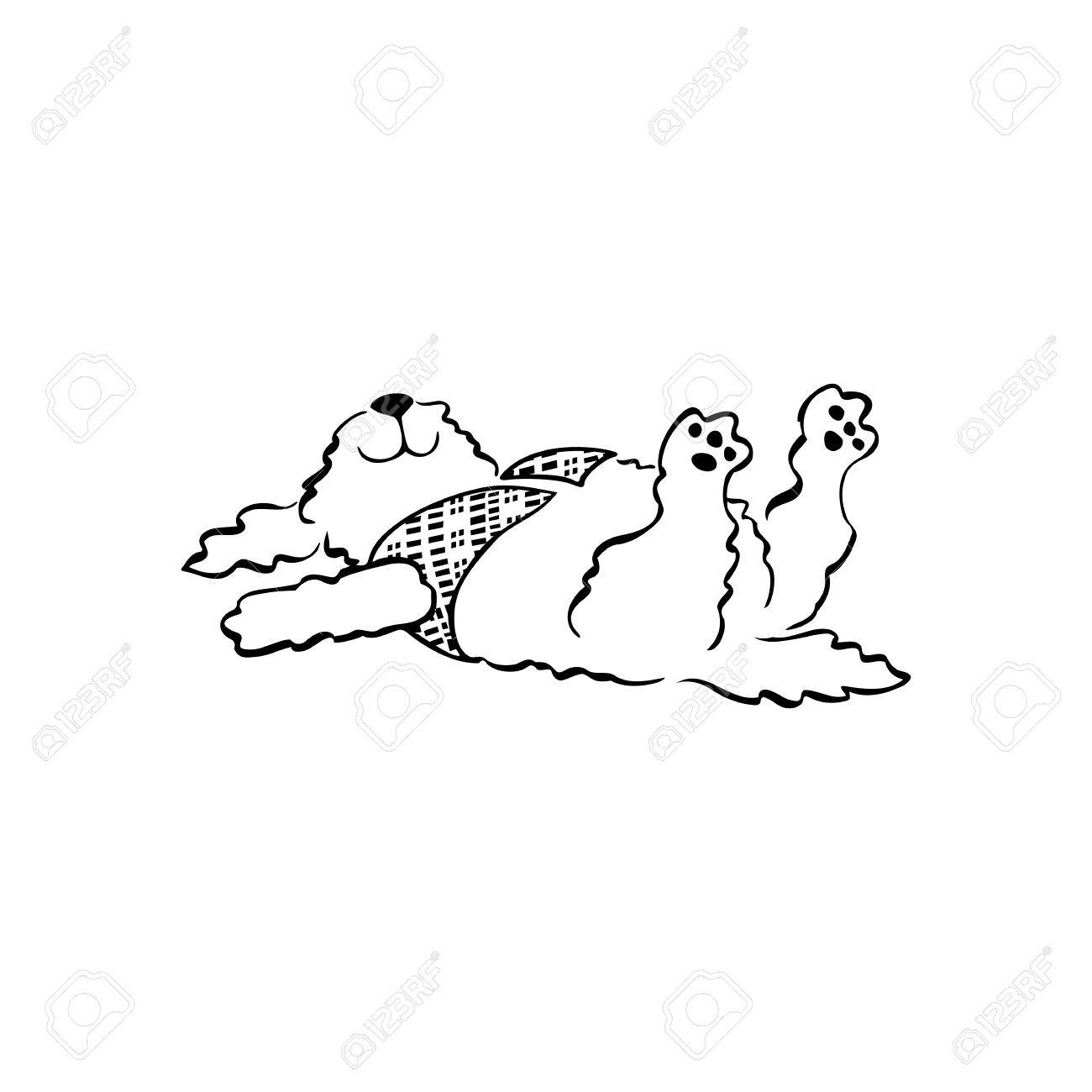 1300x1300 Vector Illustration. Lazy Cat Laying On The Floor. Outlined