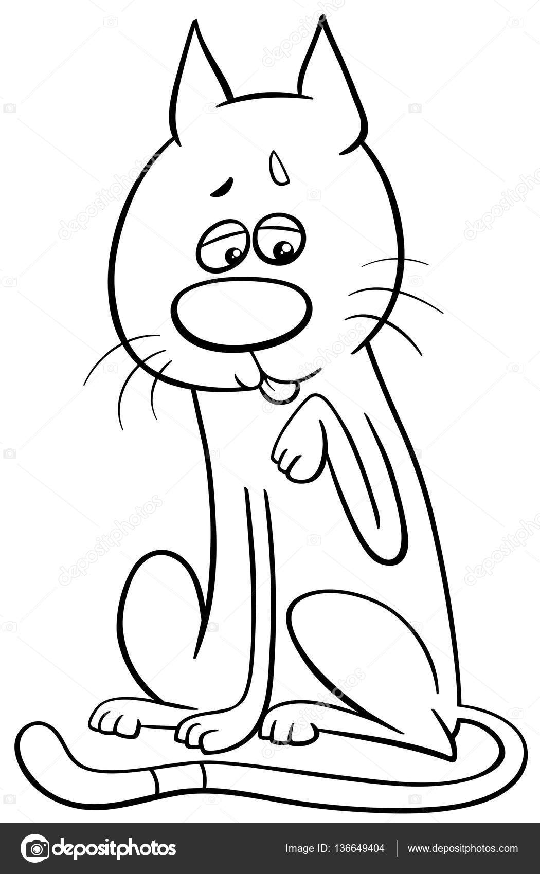1050x1700 Cat Licks Paw Coloring Page Stock Vector Izakowski