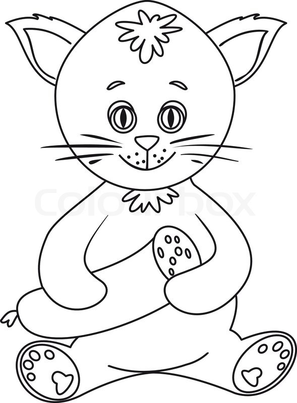 589x800 Cat Toy Smiling And Holding Sausage In His Paws, Contours Stock