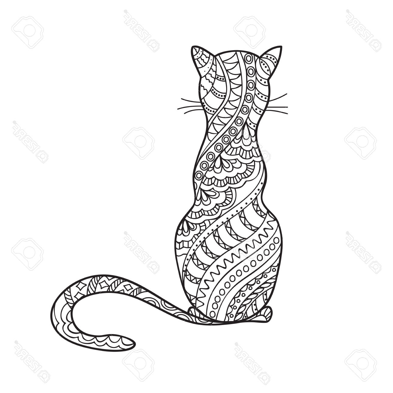1300x1300 Hand Drawn Decorated Cartoon Cat In Boho Style. Pencil Drawing