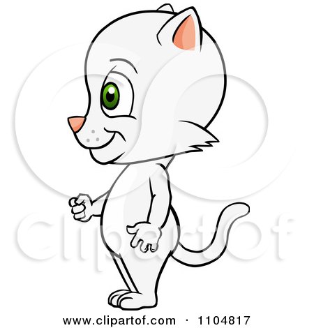 450x470 Clipart Happy Cute White Cat Standing In Profile