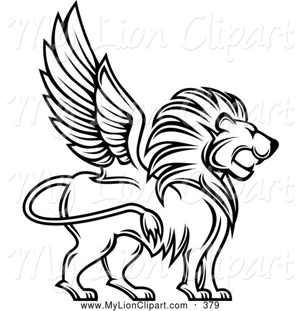 600x620 Clipart Of A Coloring Page Outlined Winged Lion Profile By Vector