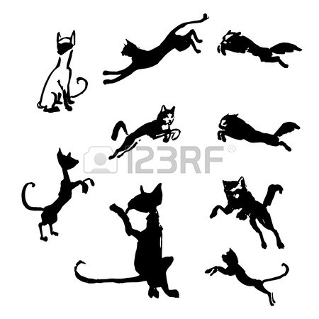 450x450 Wall Stickers Funny Silhouettes, Vector, Pattern Interior Cat