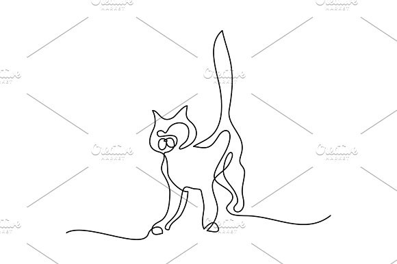 580x386 Cat Silhouette Logo. Continuous Line Drawing. Pet Icons Pet