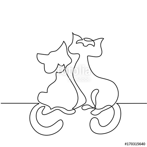 500x500 Continuous Line Drawing. Cat Silhouette Logo. Vector Illustration