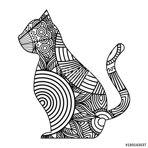 500x500 Hand Drawn For Adult Coloring Pages With Cat Sitting Zentangle