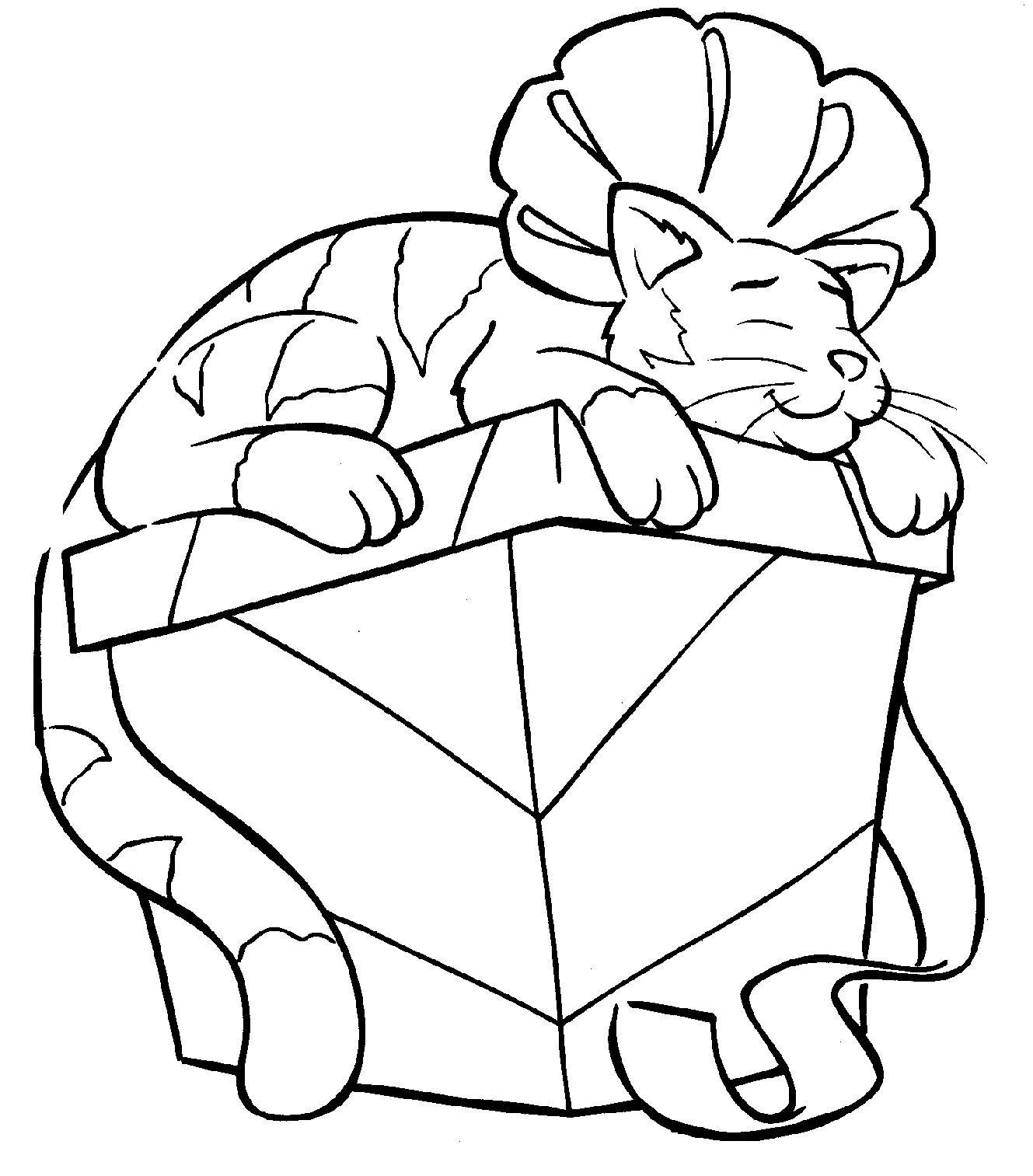 1329x1513 Cat Sleeping On Christmas Gift Coloring Page Christmas