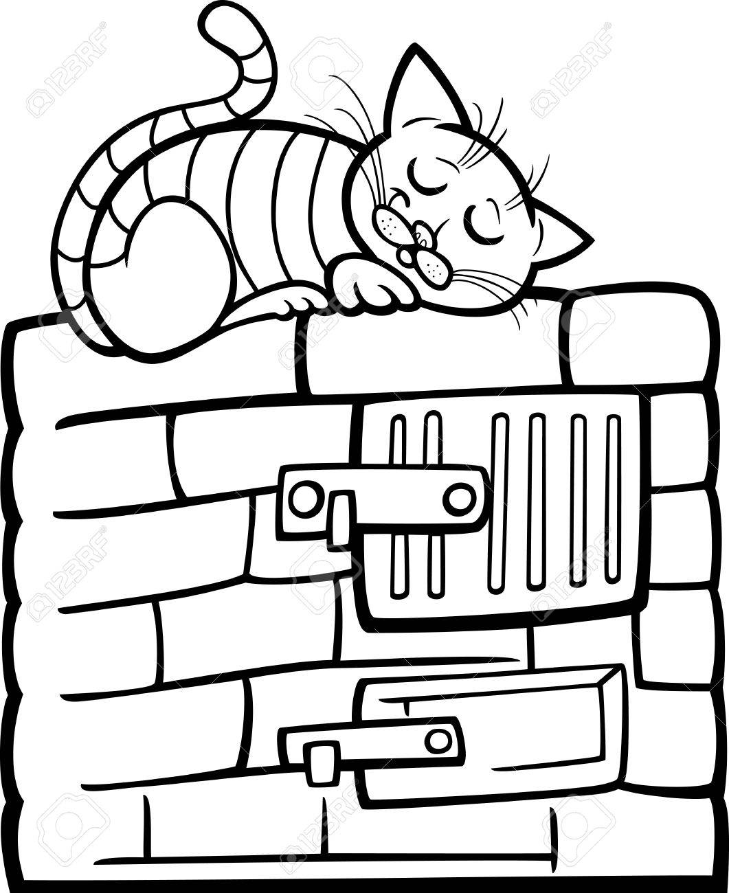 1061x1300 Black And White Cartoon Illustration Of Tabby Cat Sleeping