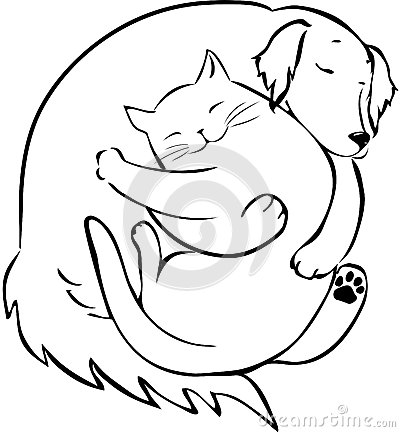 400x432 Cartoon Cat And Dog Sketch Stock Photos