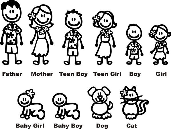 597x450 Hawaiian Stick Figure Family Decal Car Window Sticker Free Bonus