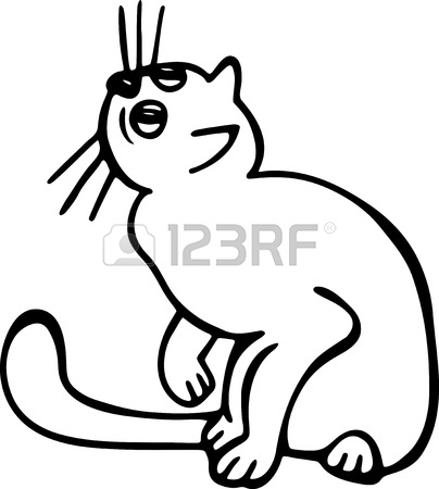 404x450 Simple Black And White Line Drawing Of A Scared Cat. Stock Photo