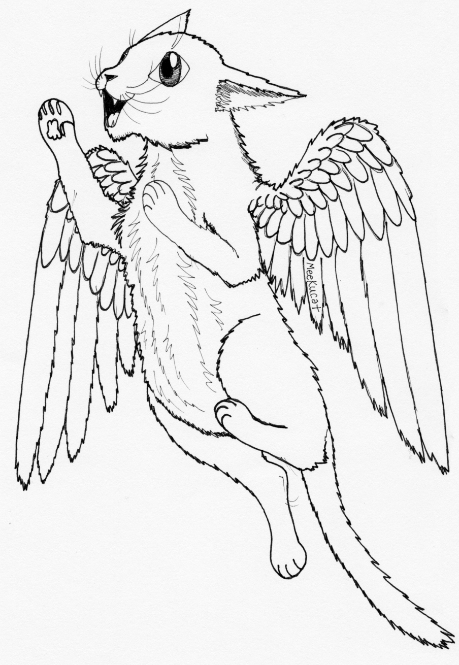 Sketches Of Cats With Wings Coloring Pages