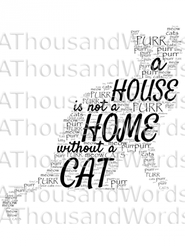 375x500 Cat Silhouette Word Art Typography, Gift Idea Meylah