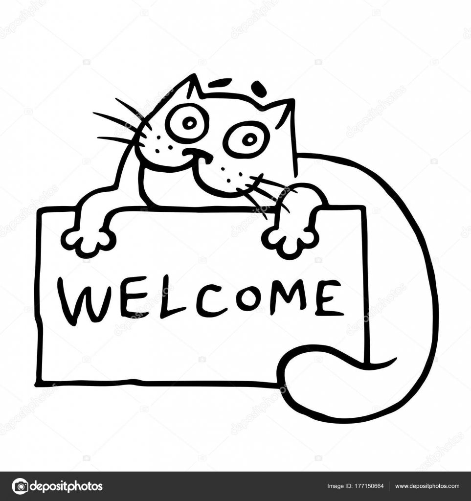 963x1024 Cute Hospitable Cat Is Holding A Sign With The Word Welcome