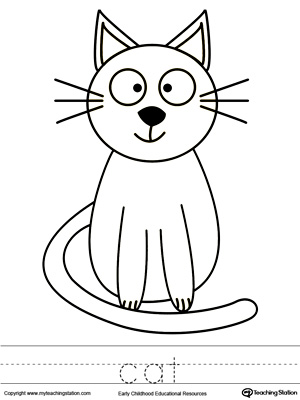 300x400 Cat Coloring Page And Word Tracing