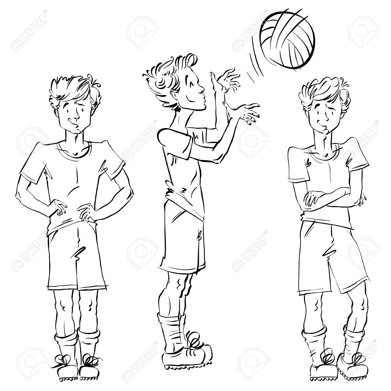 1300x1300 Set Of Vector Full Length Hand Drawn Caucasian Teens, Black