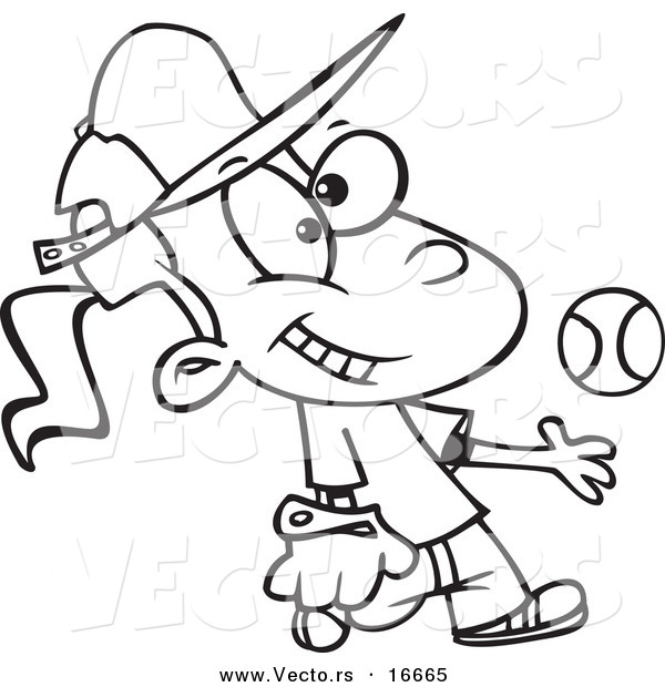 600x620 Vector Of A Cartoon Tomboy Girl Tossing And Catching A Baseball