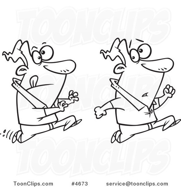 581x600 Cartoon Black And White Line Drawing Of A Guy Trying To Catch Up