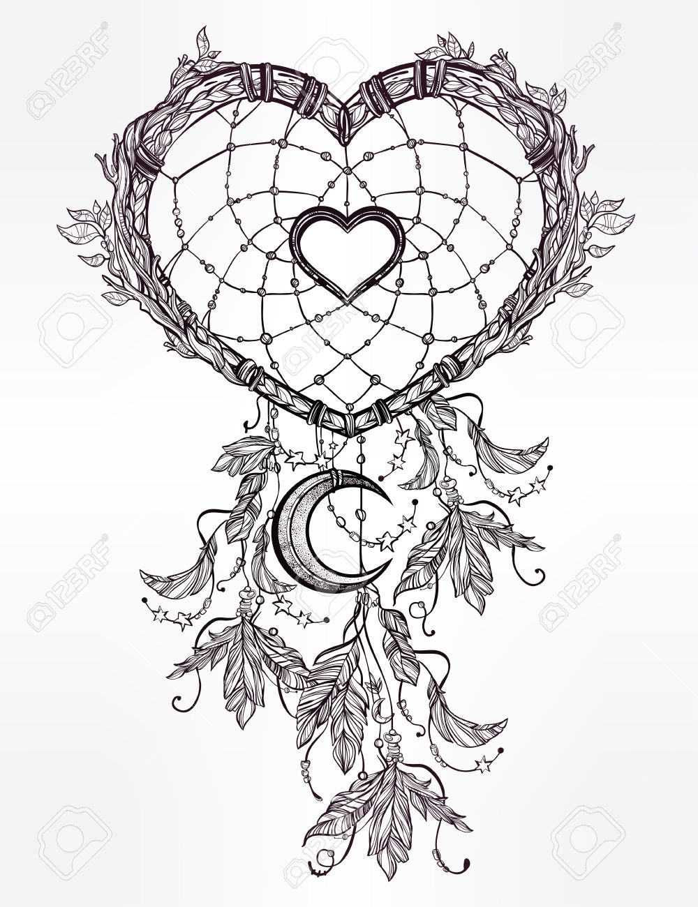 1000x1300 Hand Drawn Romantic Drawing Of A Heart Shaped Dream Catcher