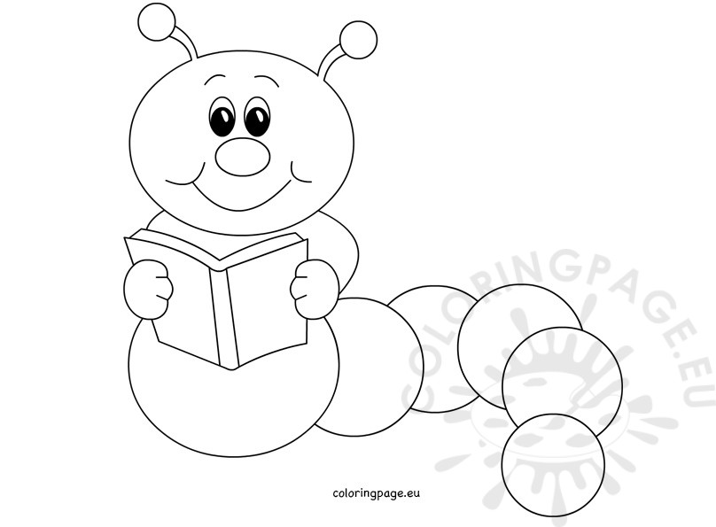 808x595 Caterpillar Cartoon Holding Book Coloring Page