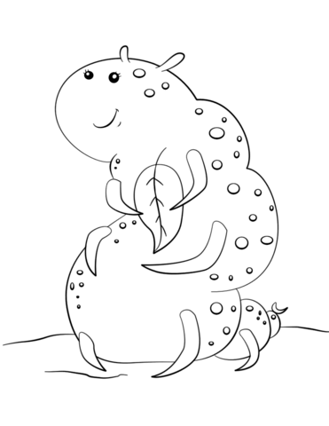 371x480 Cute Cartoon Caterpillar Holding A Leaf Coloring Page Free