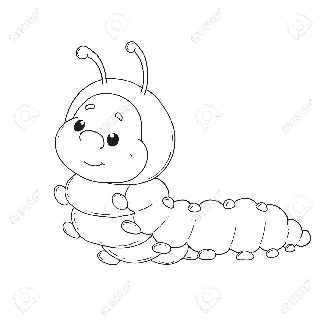 1300x1300 Cartoon Character Caterpillar. Cheerful Worm For Coloring Book