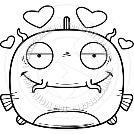 460x460 Cartoon Little Catfish In Love (Black Amp White Line Art) By Cory