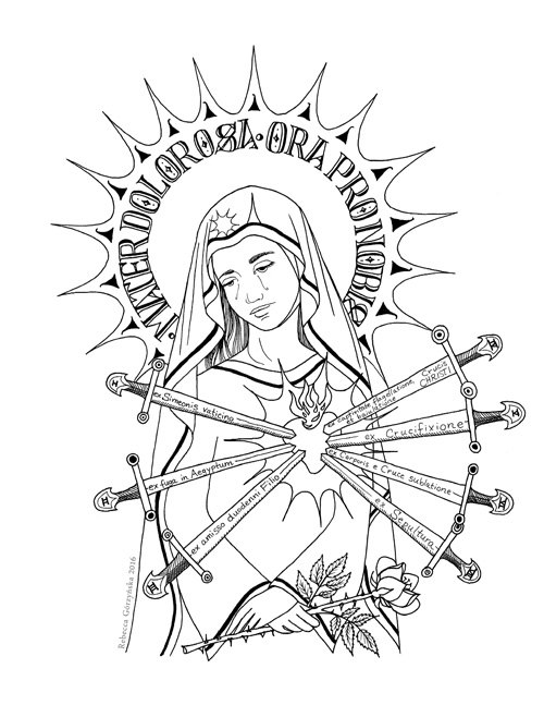 500x647 Our Lady Of Sorrows + Catholic Coloring Page Delphina Rose
