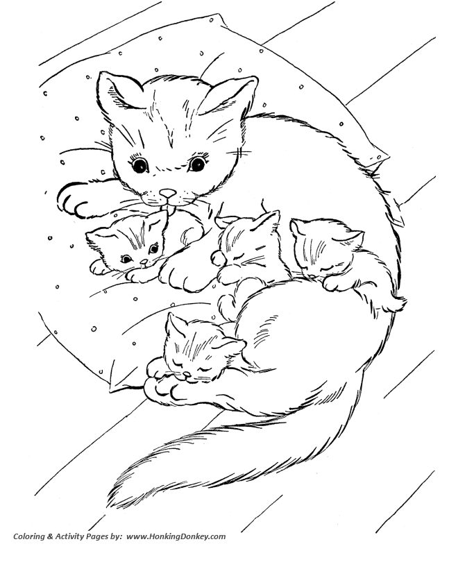 670x820 Cat Coloring Pages Printable Cat And Kittens On Pillow Cat