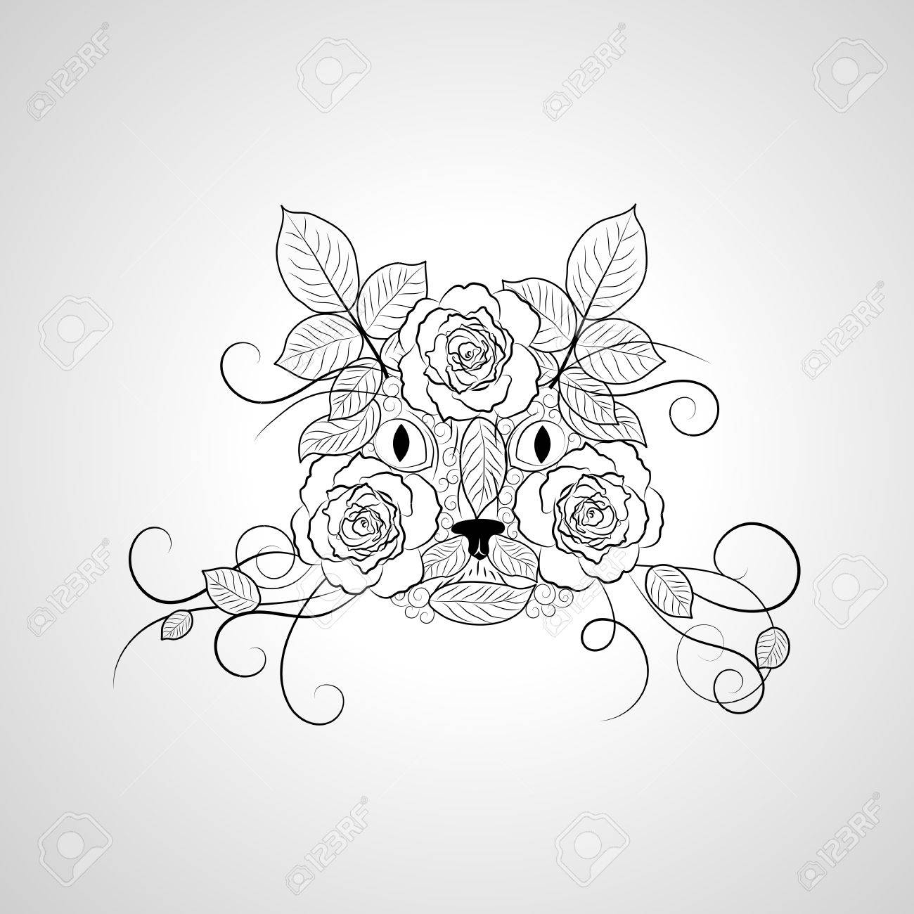 1300x1300 Hand Drawn Ornate Graphic Black And White Cat Face. Royalty Free