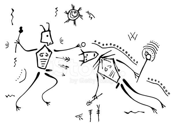 603x439 Prehistoric Cave Painting Shaman Combat Stock Vector
