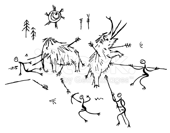 556x436 A Prehistoric Cave Painting Depicting The Hunting Of Mammoths