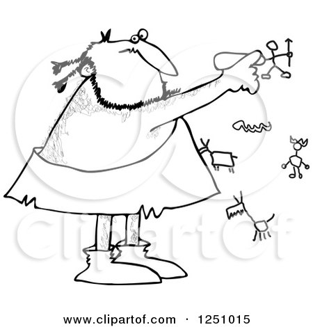 450x470 Clipart Of A Black And White Caveman Drawing On A Wall