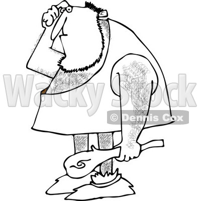 400x400 Of An Outlined Dumb Caveman Scratching His Head And Holding A Club