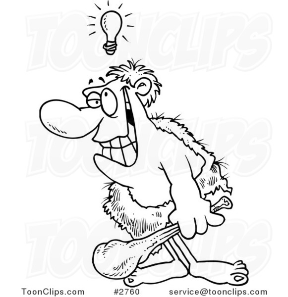 581x600 Cartoon Black And White Line Drawing Of A Creative Caveman