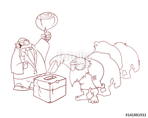 500x400 Line Drawing Vector Illustration Of Group Of Cavemen Voting