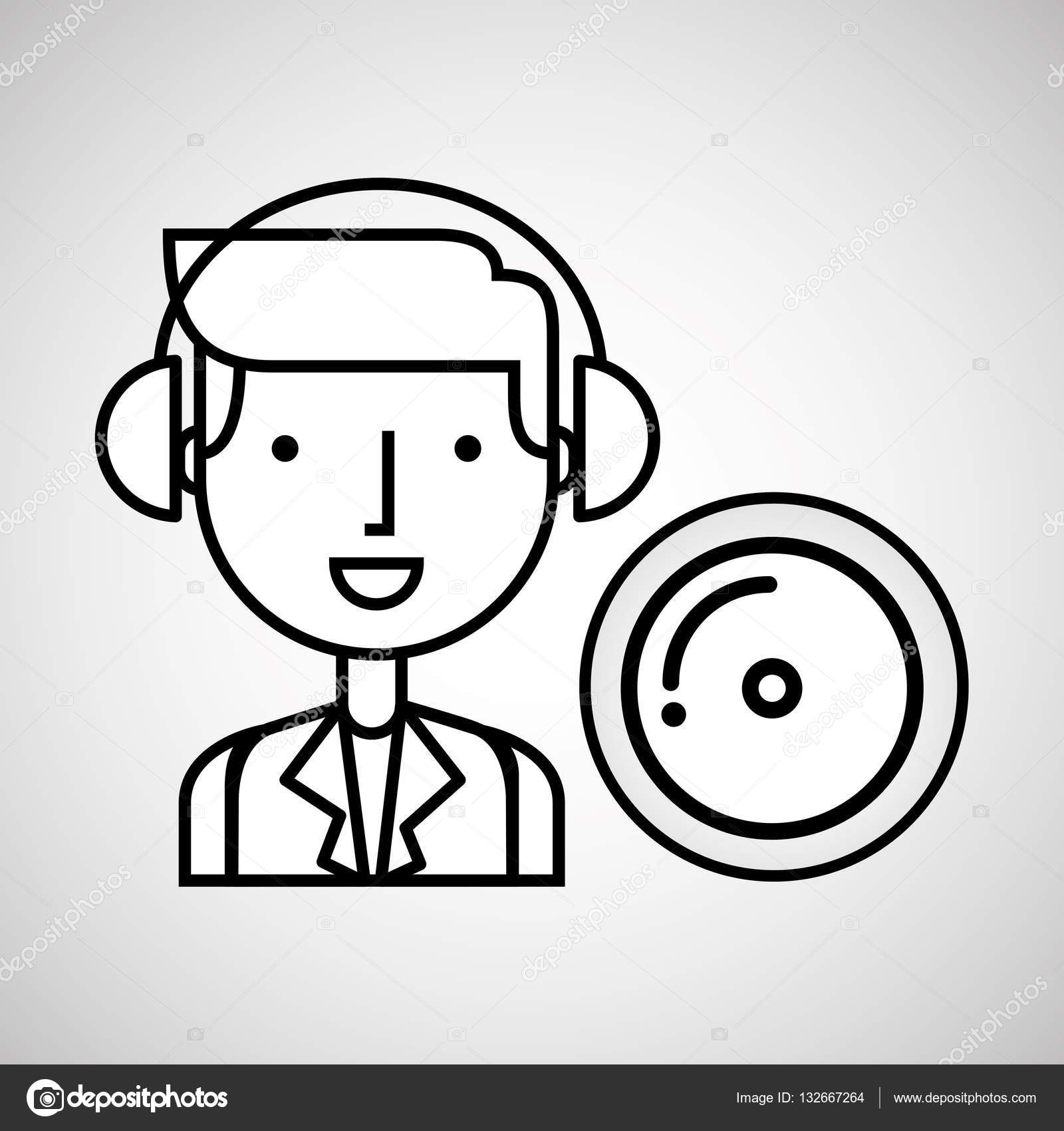 1600x1700 Man Hand Drawing Listening Music Cd Stock Vector Yupiramos