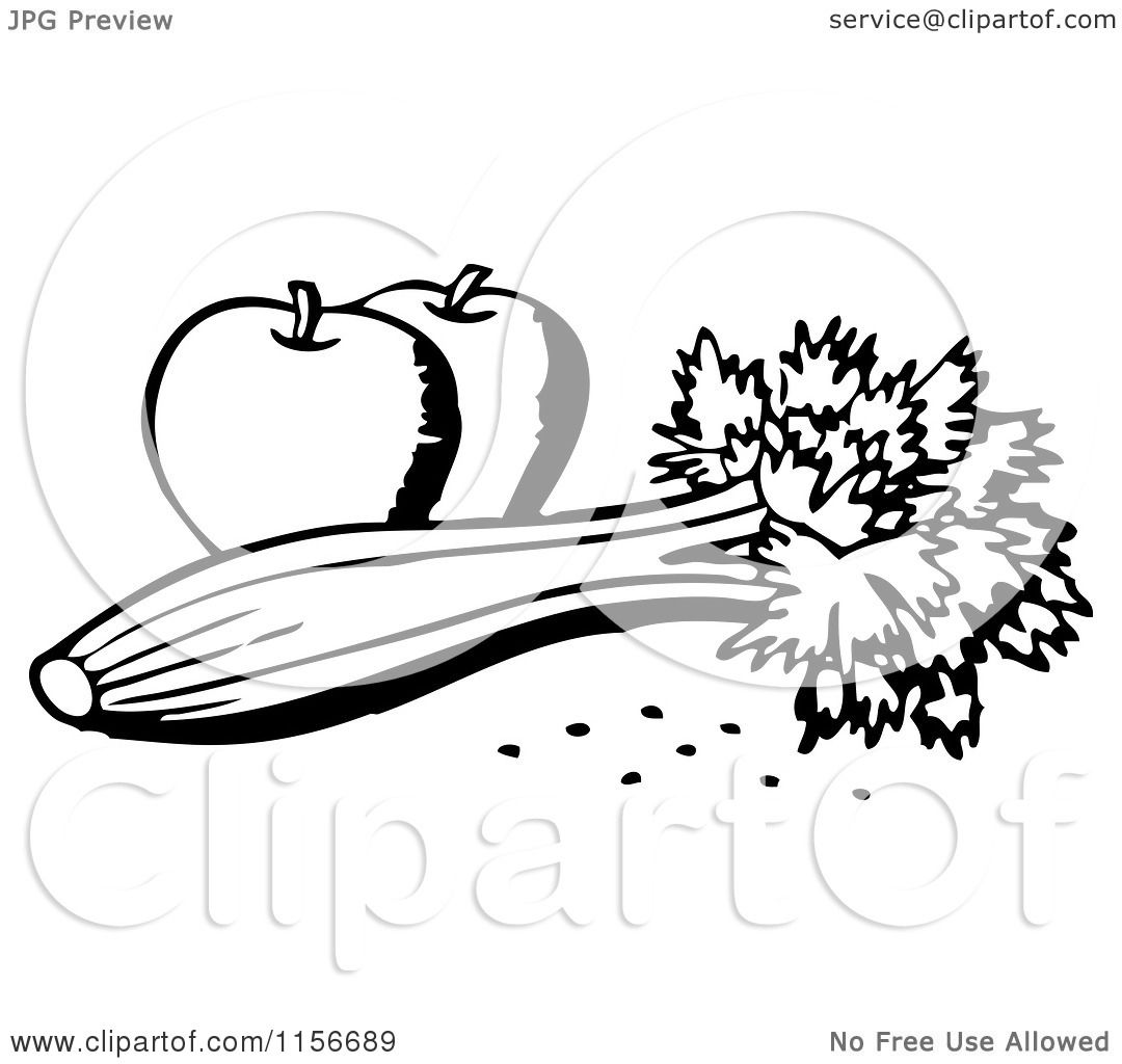 1080x1024 Clipart Of Black And White Retro Celery And Apples