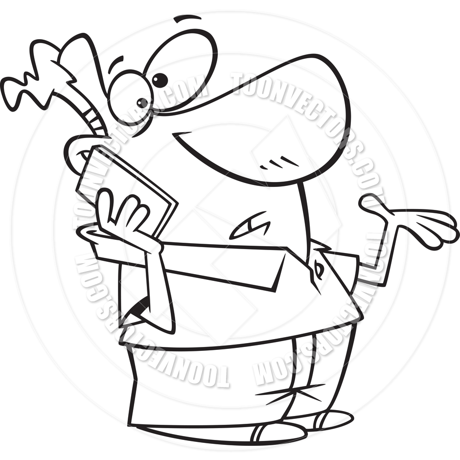 940x940 Cartoon Man Talking On Cell Phone (Black Amp White Line Art) By Ron