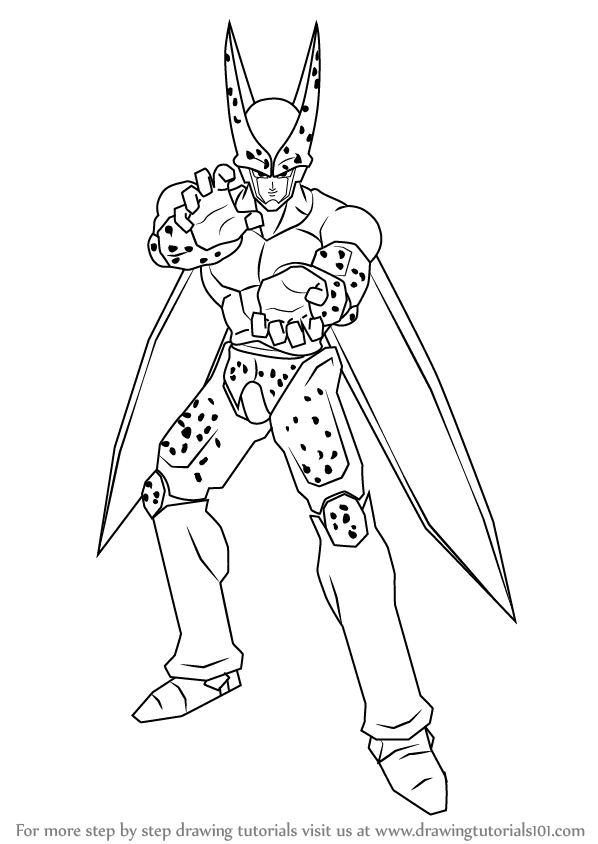 598x844 Learn How To Draw Cell From Dragon Ball Z (Dragon Ball Z) Step By