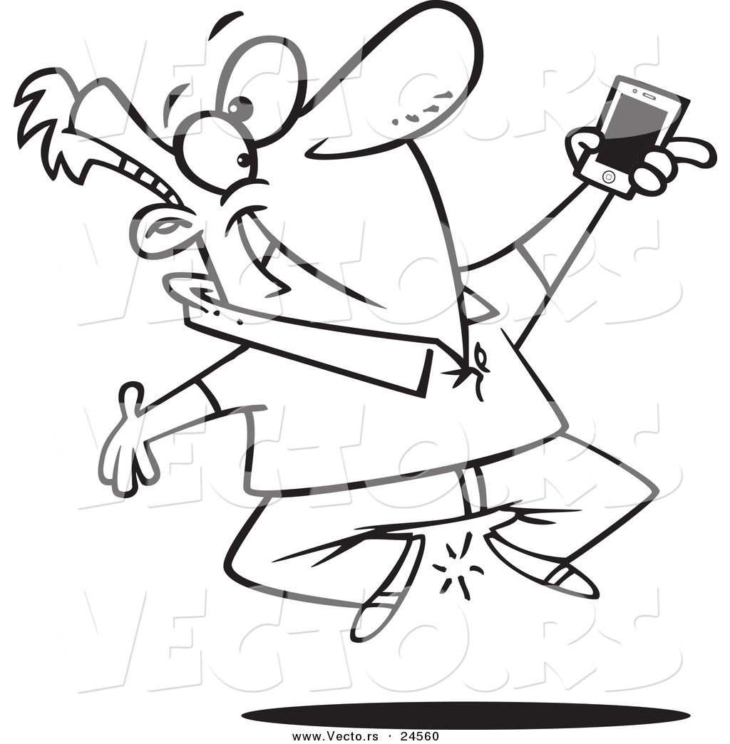 1024x1044 Vector Of A Cartoon Excited Man Jumping With His New Cell Phone