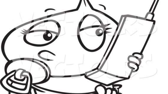 570x320 Baby Girl Drawings Vector Of A Cartoon Ba Girl Using A Cell Phone