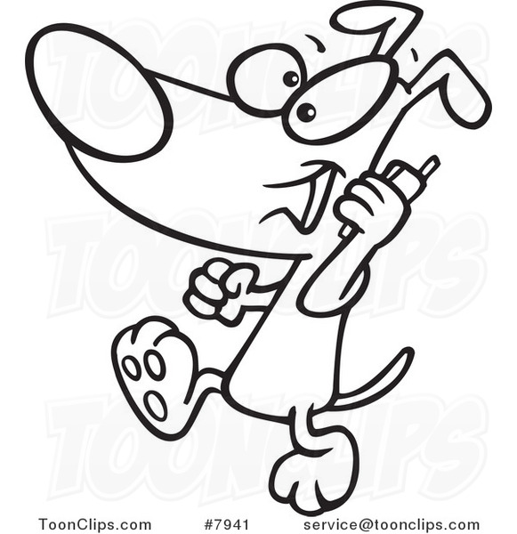 581x600 Cartoon Black And White Line Drawing Of A Dog Talking On A Cell
