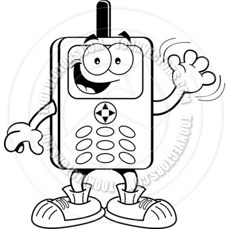 460x460 Cartoon Cell Phone (Black Amp White Line Art) By Kenbenner Toon