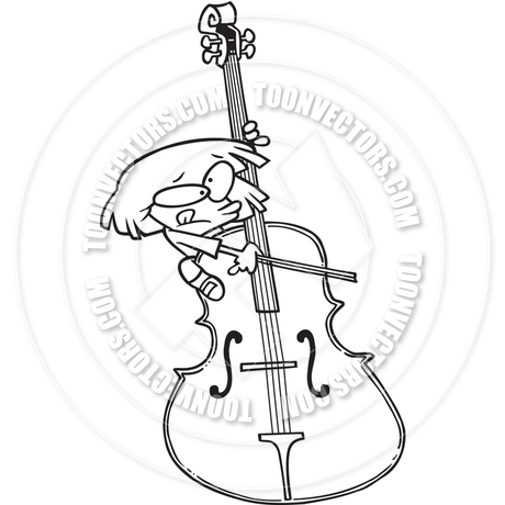 460x460 Cartoon Cello Girl (Black And White Line Art) By Ron Leishman