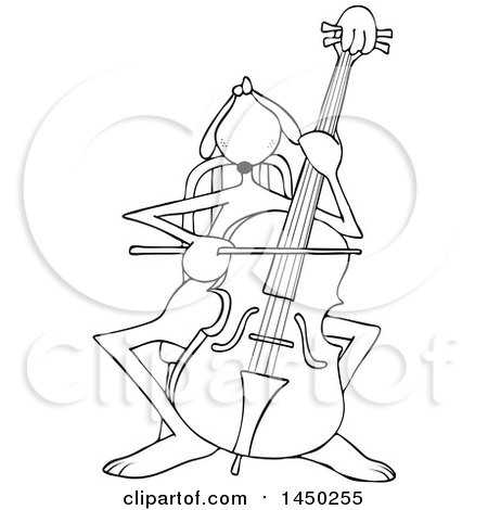 450x470 Clipart Graphic Of A Cartoon Black And White Lineart Cellist
